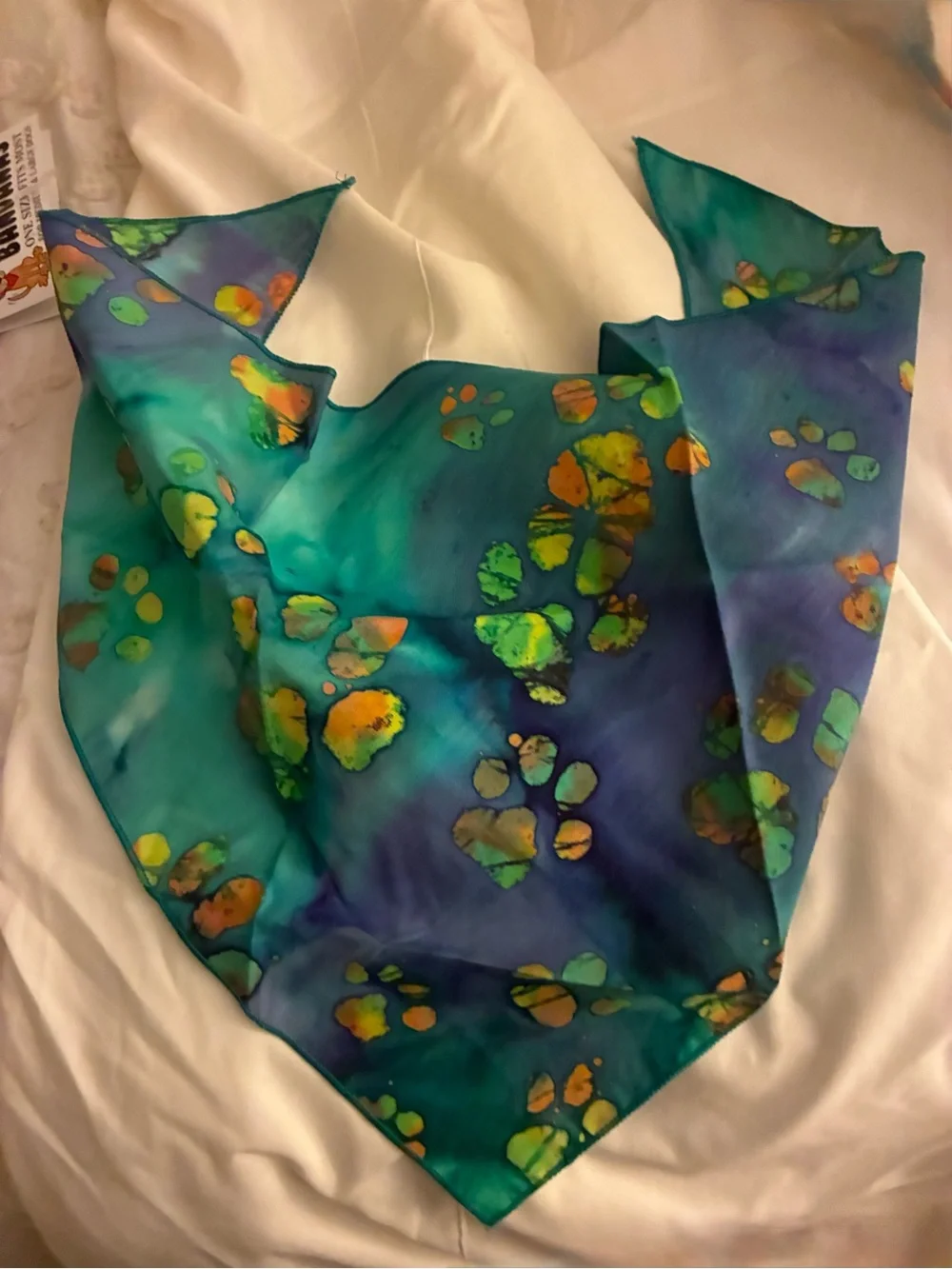 Doggy Tie-Dye Paw Print Bandana - Teal & Green - NWT